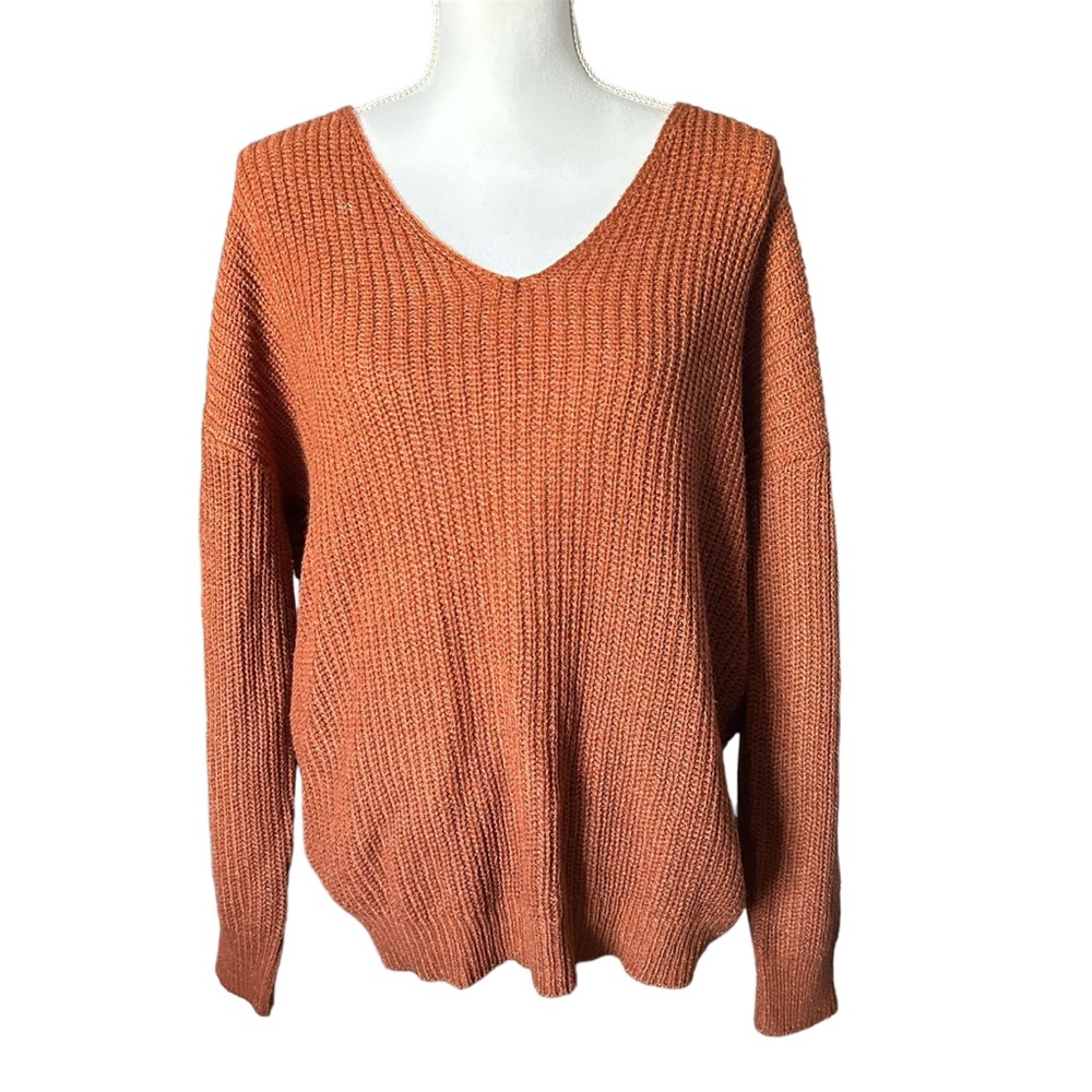 Forever 21 Burnt Orange V-Neck Sweater w/Cute Back Detail, size M